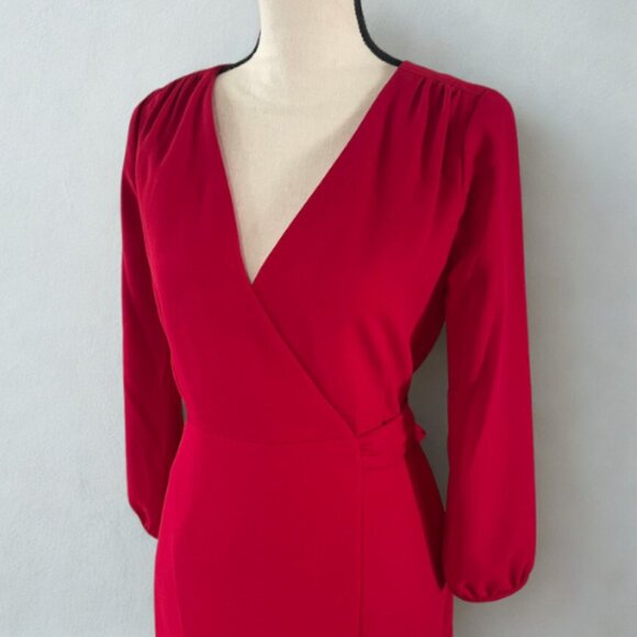 J.Crew NWT Long-Sleeve Wrap Dress - Size 0 - Red Holiday Party Ready - Picture 3 of 7